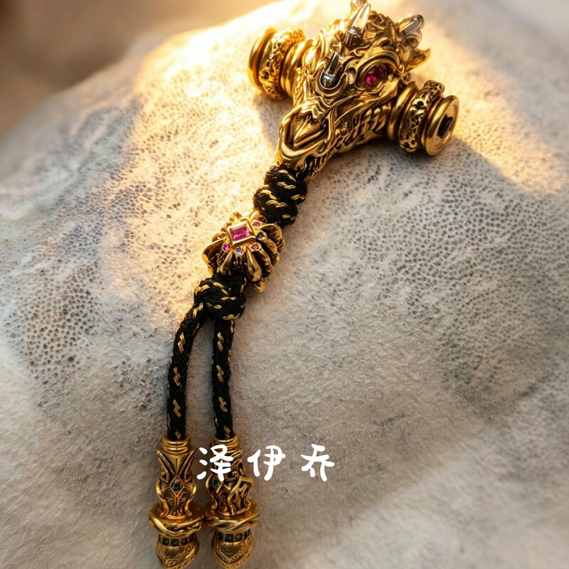 "Golden Bird Guardian" Heavy Gold-Plated Divine Bird Three-Link Beads with Colorful Inlays, Treasure-Style Braided Tassel Buddhist Beads Full Set of Accessories "Golden Bird Guardian" Heavy Gold-Plated Divine Bird Three-Link Beads with Colorful Inlays, Treasure-Style Braided Tassel Buddhist Beads Full Set of Accessories