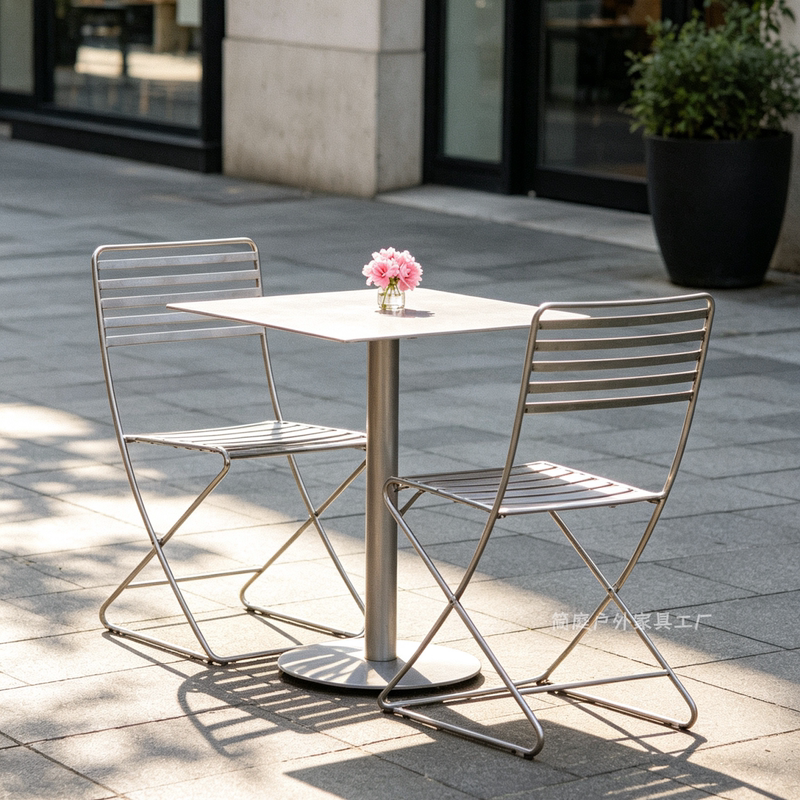 Simple Outdoor Wrought Iron Stainless Steel Table and Chair Set for Courtyard, Community, Hotel, Commercial Use, Open-Air Leisure, and Outdoor Areas
