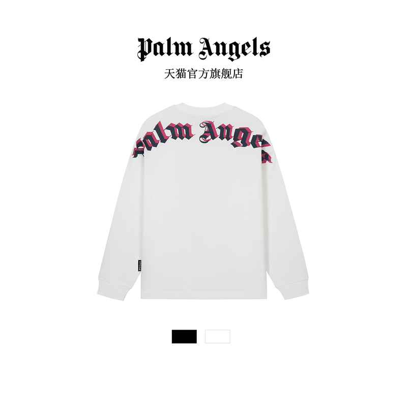 Palm Angels Gothic Logo Printed Long-Sleeved T-Shirt for Men and Women, Autumn Color-Blocking Light Luxury Street Sweatshirt