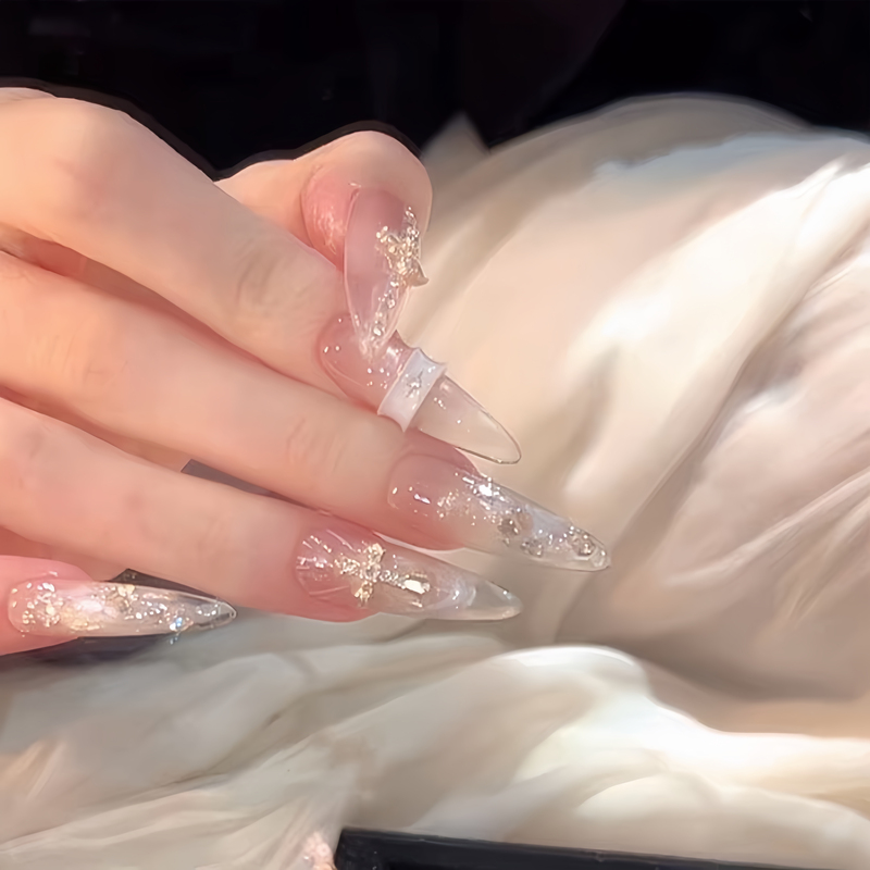 Grandma Kua's Saint Maria Designer Style Pearlescent Holy Light Ice-Transparent High-End Cat-Eye Handmade Medium-Length Wearable Nail Art