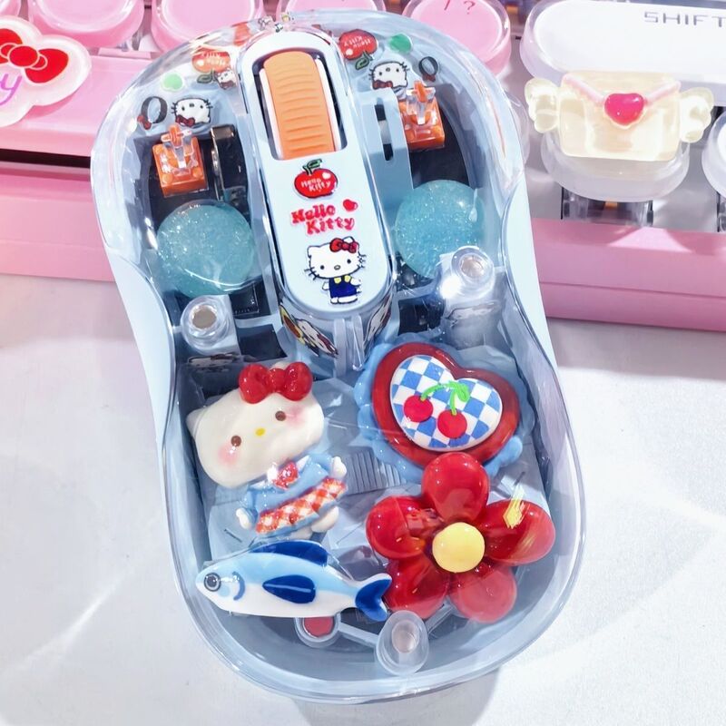 Handmade High-Quality Kitty Cat Transparent Wireless Mouse, Girly Cartoon DIY Decoration, Silent Office Notebook Handmade High-Quality Kitty Cat Transparent Wireless Mouse, Girly Cartoon DIY Decoration, Silent Office Notebook