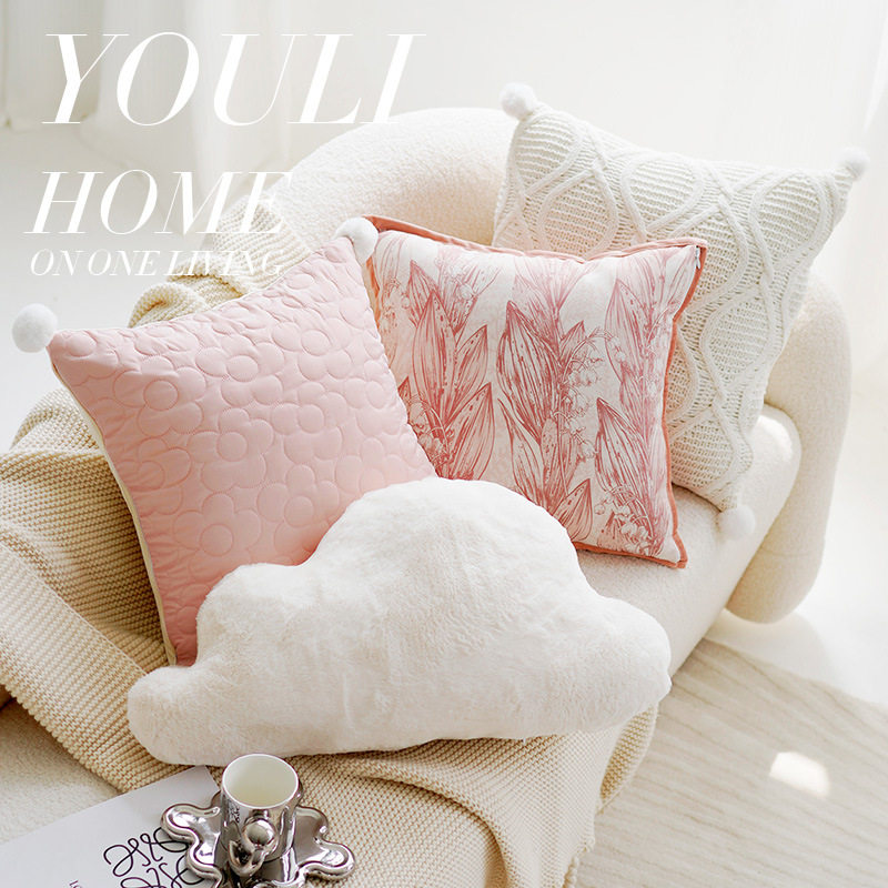French pink wind chime, high-end, simple cushion, sofa pillow case, living room, cream style backrest, bay window cushion