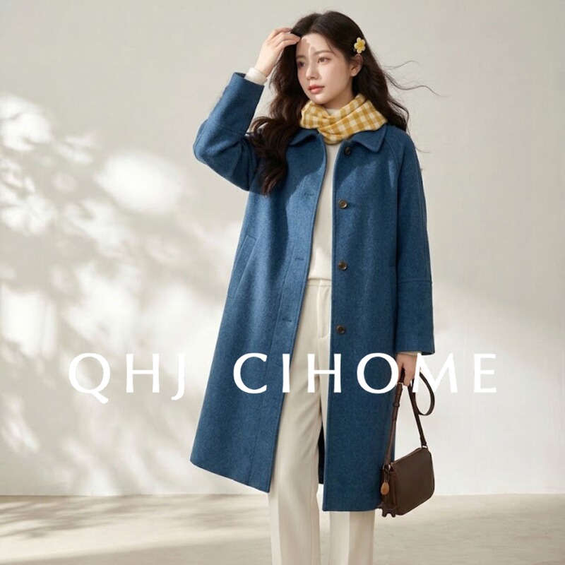 Klein Blue High-End Woolen Coat for Women, Autumn and Winter Korean Style, Mid-Length, Petite, Thick Double-Sided Woolen Overcoat Klein Blue High-End Woolen Coat for Women, Autumn and Winter Korean Style, Mid-Length, Petite, Thick Double-Sided Woolen Overcoat