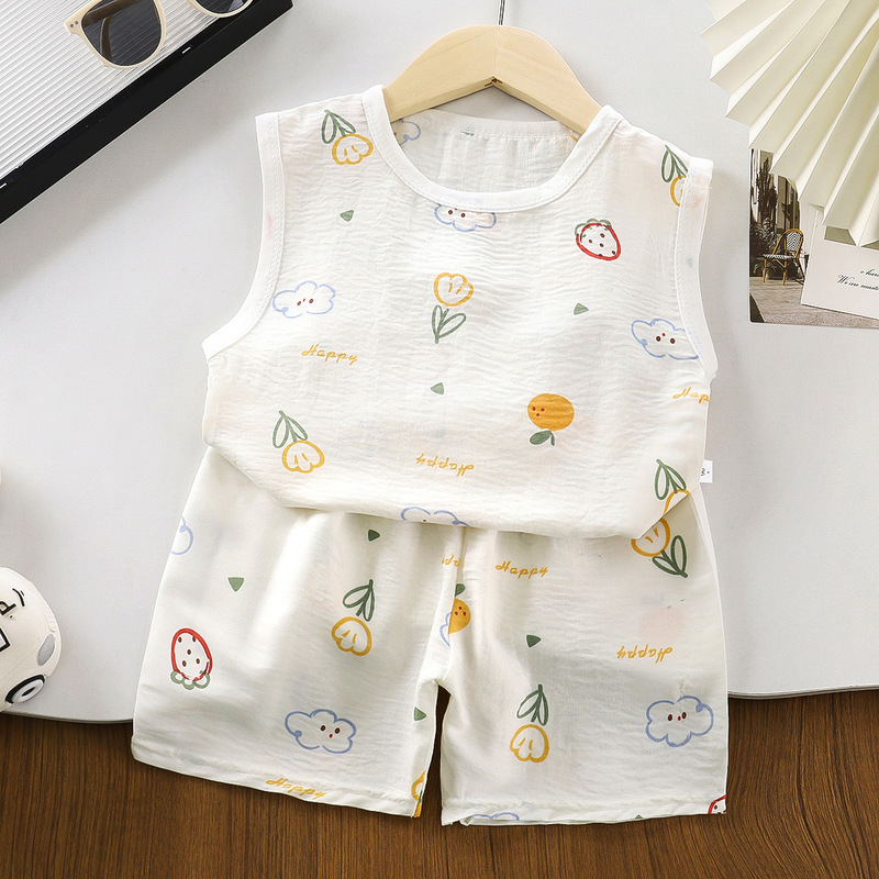 Good Luck Comes Children's Clothing Summer Set for Boys and Girls Cartoon Print Vest and Shorts Two-Piece Set Thin and Breathable Good Luck Comes Children's Clothing Summer Set for Boys and Girls Cartoon Print Vest and Shorts Two-Piece Set Thin and Breathable
