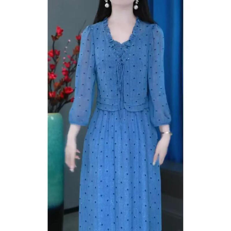 Hengqing Women's Starry Sky Cardigan Sleeveless Dress with Sun Protection Skirt, Sky Blue Long Dress, Two-Piece Set for Mom