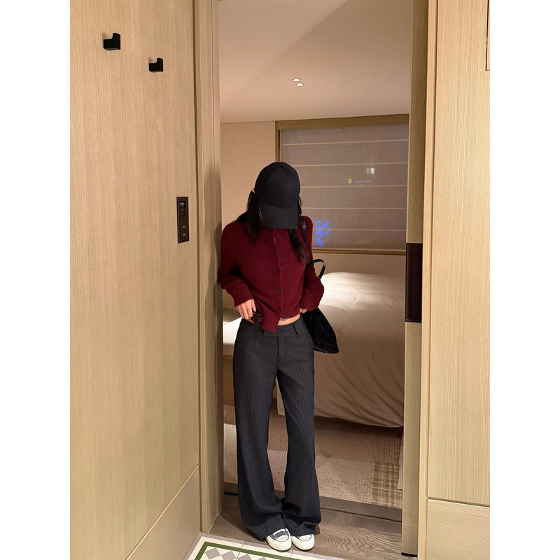 Two Hundred Million Rabbit Fur Texture Dark Red Cardigan for Women, Loose Round Neck Single-Breasted Knit Sweater Layering Jacket Two Hundred Million Rabbit Fur Texture Dark Red Cardigan for Women, Loose Round Neck Single-Breasted Knit Sweater Layering Jacket