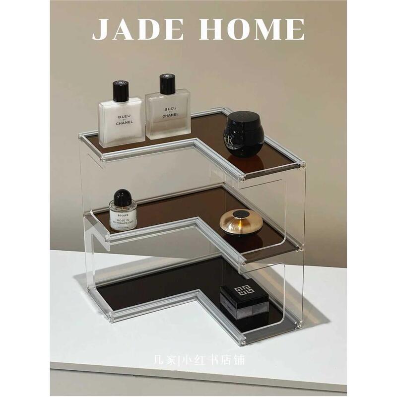 Several Vintage-Style Acrylic Desktop Corner Shelves with a High-End Feel, Tea-Colored Desk Makeup Table Multi-Layer Storage Rack