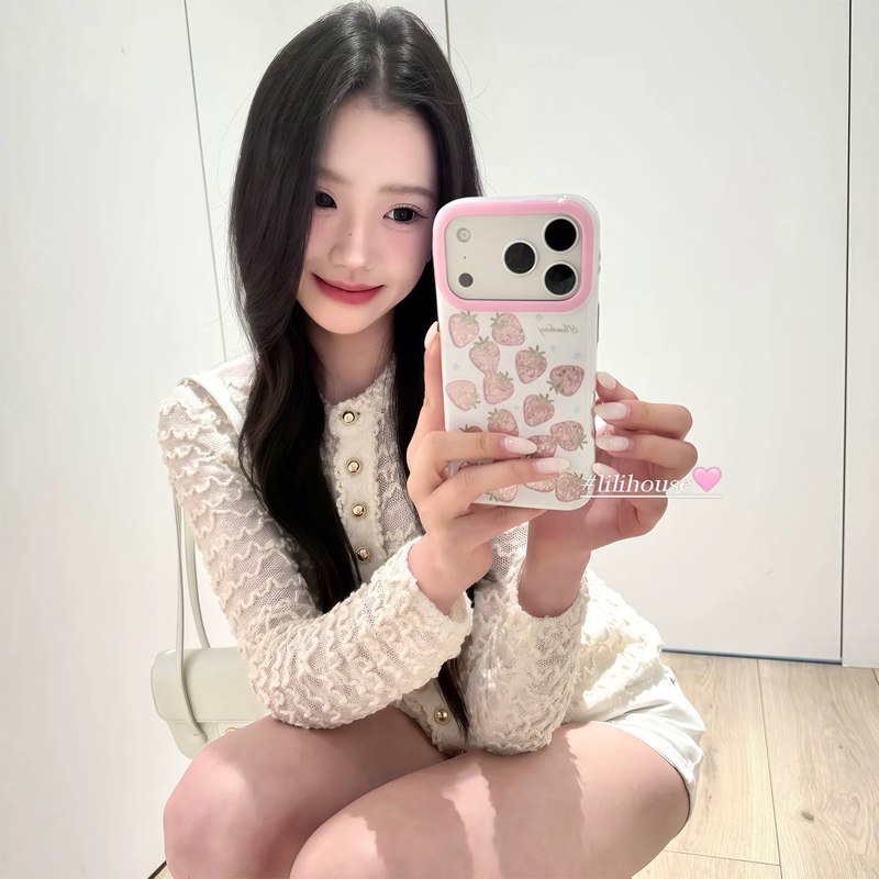 Korean-Style Instagram-Inspired Sweet Girl Cream Pink Gold-Plated Strawberry Phone Case Suitable for iPhone 17 Pro Max, New Stylish Case for Apple 16 Pro, 14/15 Plus Full Coverage, 13 Pro Shockproof Protective Case Korean-Style Instagram-Inspired Sweet Girl Cream Pink Gold-Plated Strawberry Phone Case Suitable for iPhone 17 Pro Max, New Stylish Case for Apple 16 Pro, 14/15 Plus Full Coverage, 13 Pro Shockproof Protective Case