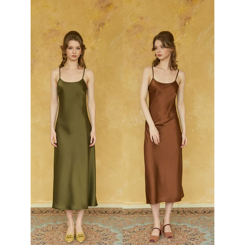 Lorina Storia Rosa Workshop Autumn Comfortable Mid-Length Satin Slip Dress for Women Lorina Storia Rosa Workshop Autumn Comfortable Mid-Length Satin Slip Dress for Women