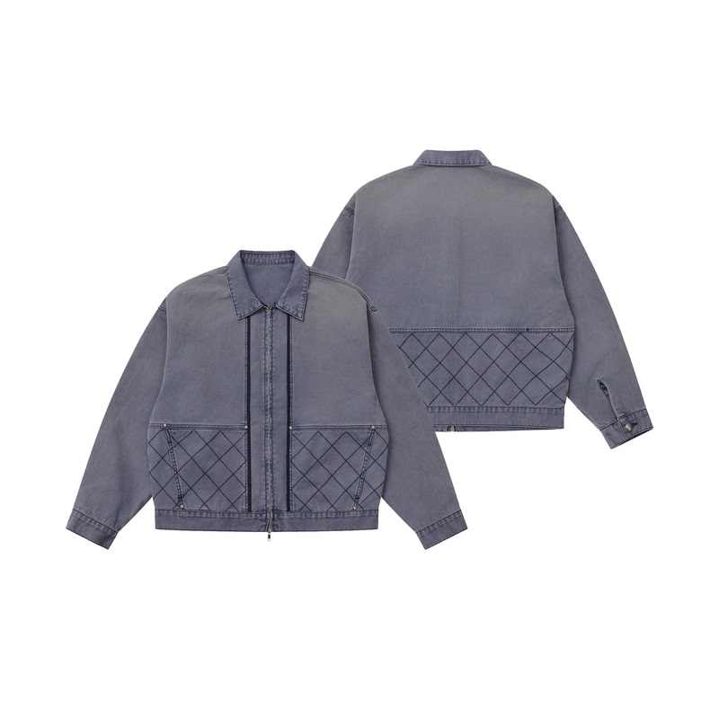 Expensive Taste Am Washed and Distressed Quilted Plaid Lapel Casual Autumn and Winter Work Jacket
