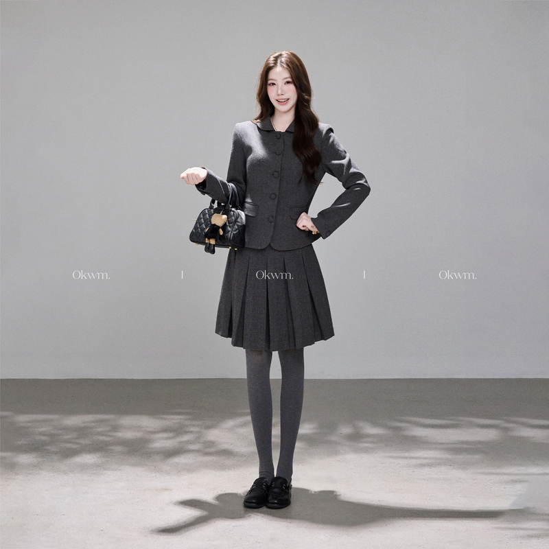 Okwm Takeaway Delivery Arrived: Vintage High-End Short Woolen Coat for Women, Autumn Slim-Fit Elegant Skirt Set