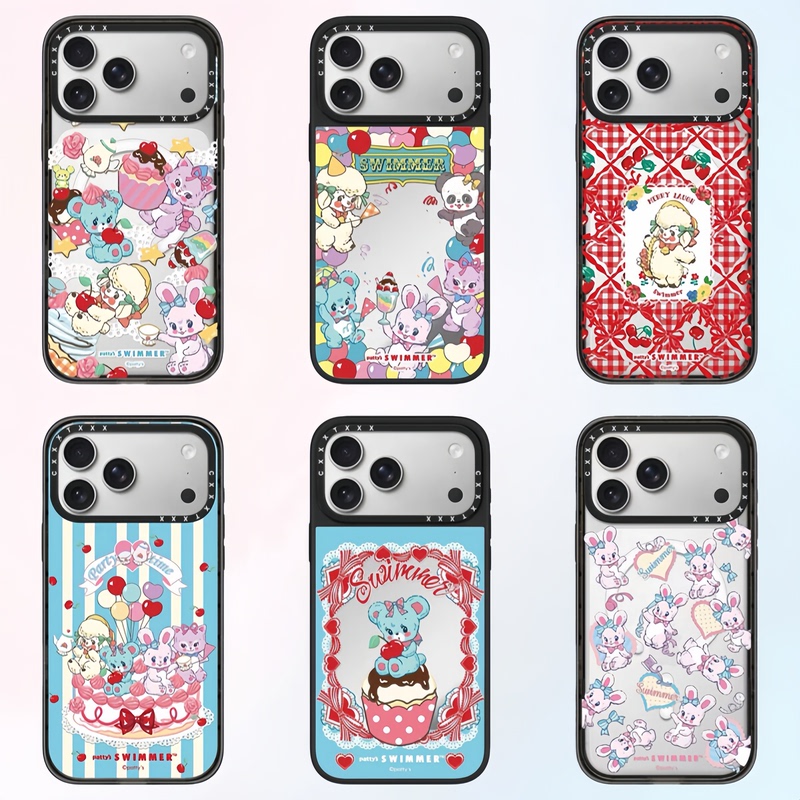 Caset1Ty Sweetheart Party Swimmer Bunny Bear Case Suitable for 17Promax, iPhone 15Promax, Apple 14Plus, Anti-Drop Niche 16Pro Protective Case, Magnetic Hard Case