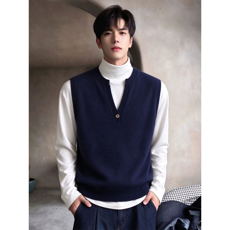 Uamtor Navy Blue V-Neck Knitted Vest for Men, Autumn and Winter Korean Style Husband-Like Outfit, Sweater Vest, Sleeveless Waistcoat Uamtor Navy Blue V-Neck Knitted Vest for Men, Autumn and Winter Korean Style Husband-Like Outfit, Sweater Vest, Sleeveless Waistcoat