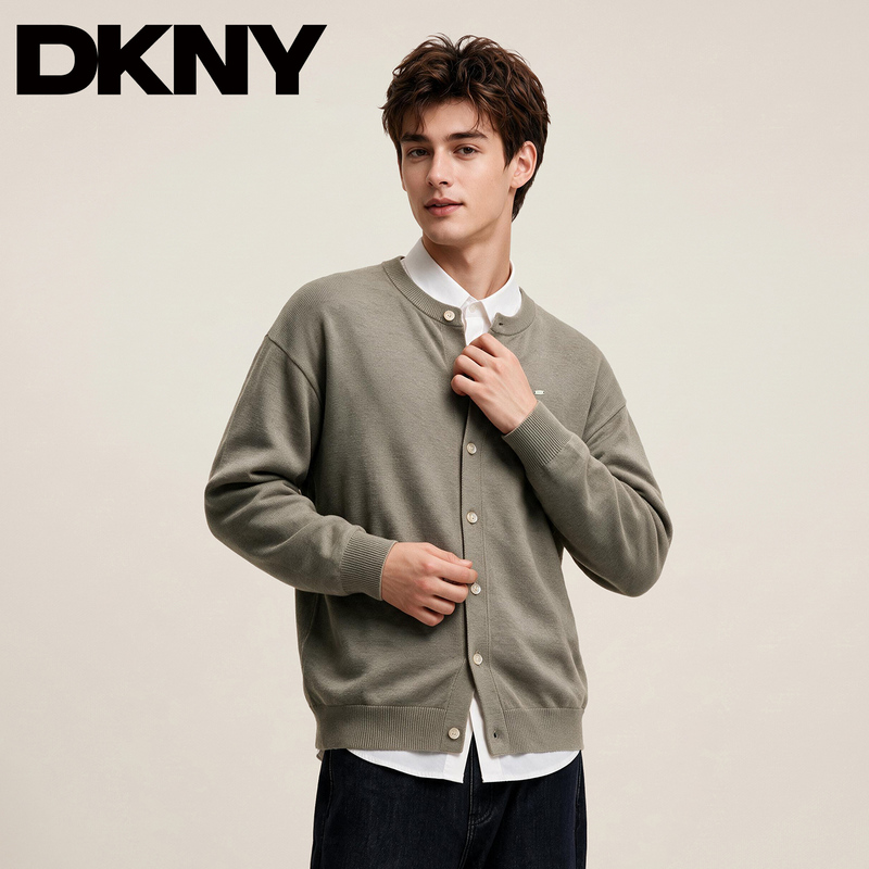 Dkny Tang Kenaer Round Neck Men's Sweater 2026 Autumn Black Versatile Casual Top Knitted Cardigan