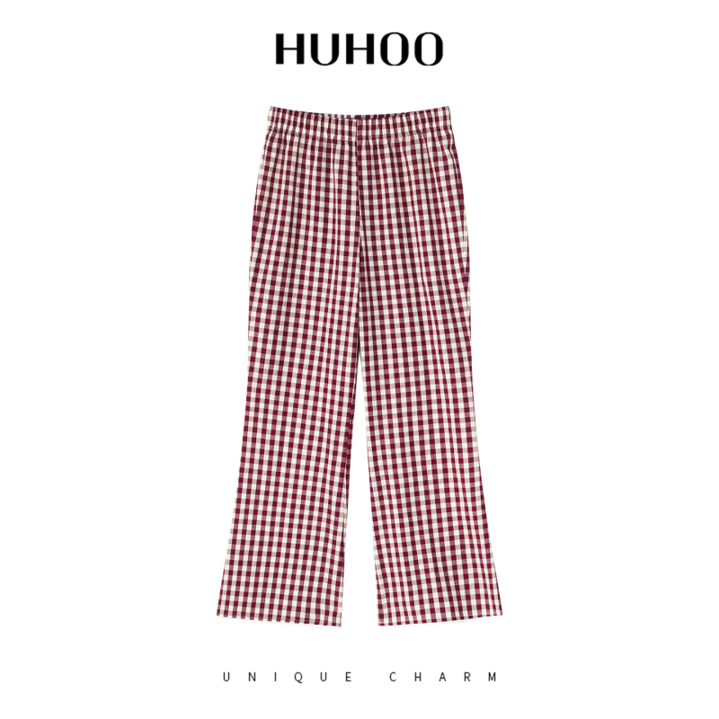 Huhoo Linen Lazy Style Flared Pants for Women, Elastic Waist, Straight Casual Pants, Versatile and Comfortable