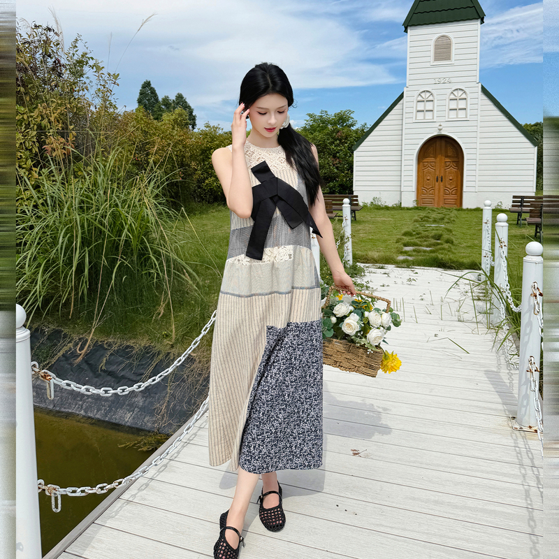 Huhoo Cotton and Linen Blend Long Dress for Women 2026 Summer New Geometric Pattern Retro Elegant Sleeveless Dress Huhoo Cotton and Linen Blend Long Dress for Women 2026 Summer New Geometric Pattern Retro Elegant Sleeveless Dress