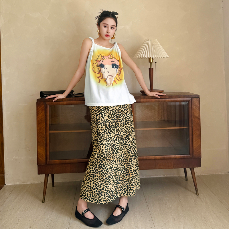 Huhoo Pure Cotton Top for Women 2026 Summer New Casual Style Cute Crying Print Twisted Camisole