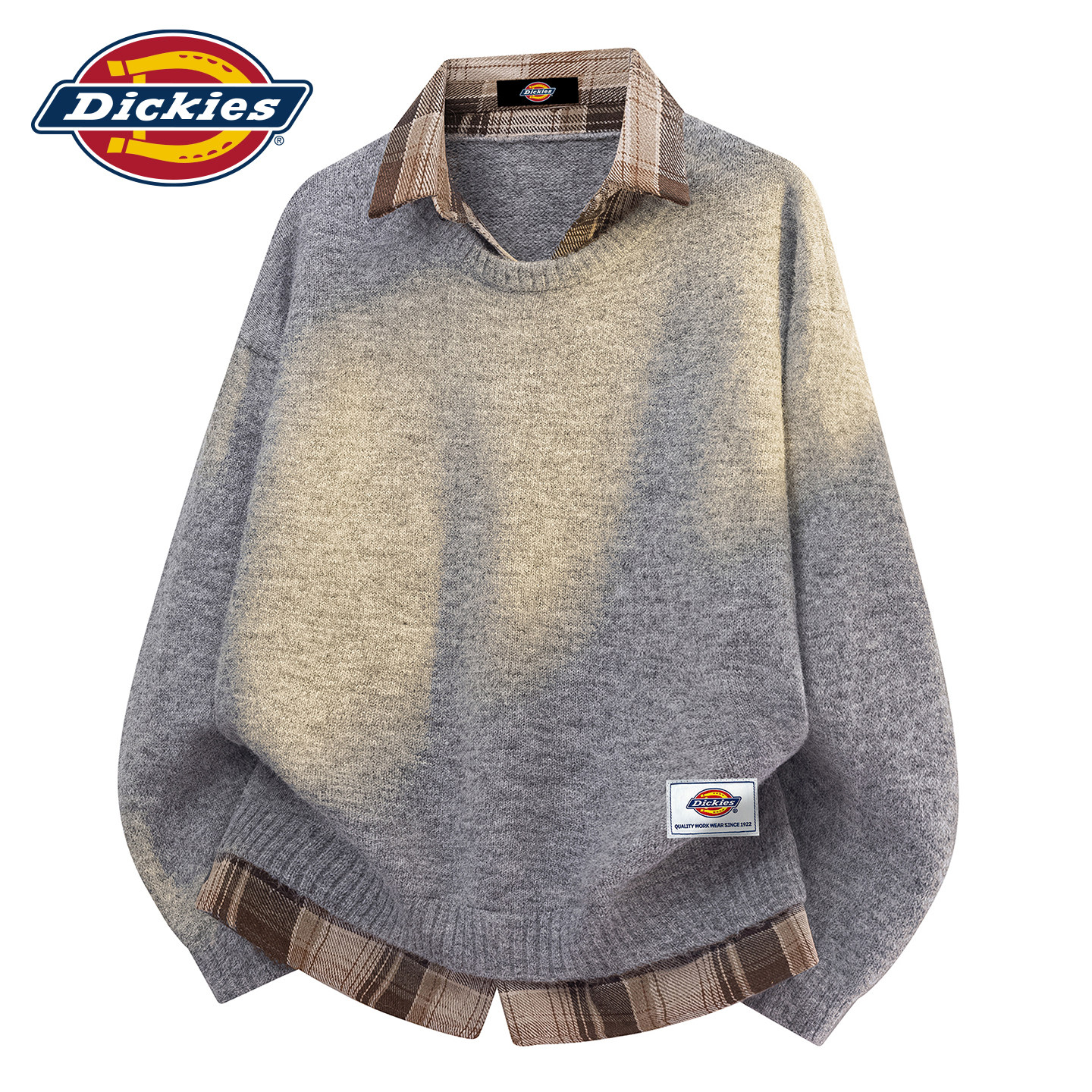 [Овечья шерсть] Dickies, тяжелый поддельный свитер из двух частей, мужской осенне-зимний повседневный американский свитер с отворотом Изображение 1