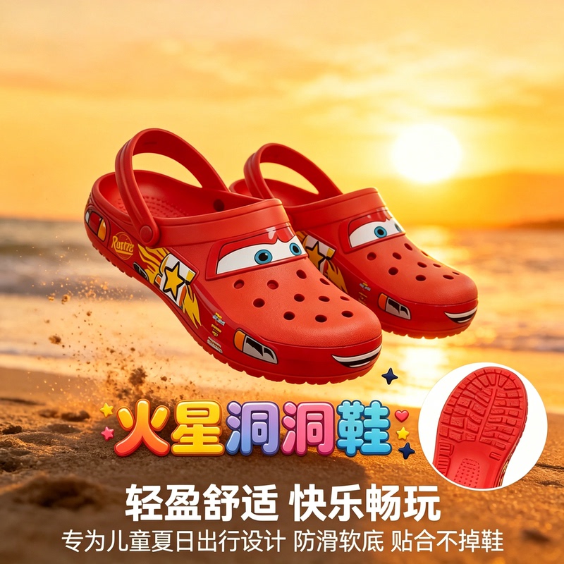 2026 Summer Men's and Women's Flashing Light Croc Shoes Bathroom Slippers Non-Slip Couple Parent-Child Lightning Mcqueen 95 Car Sandals
