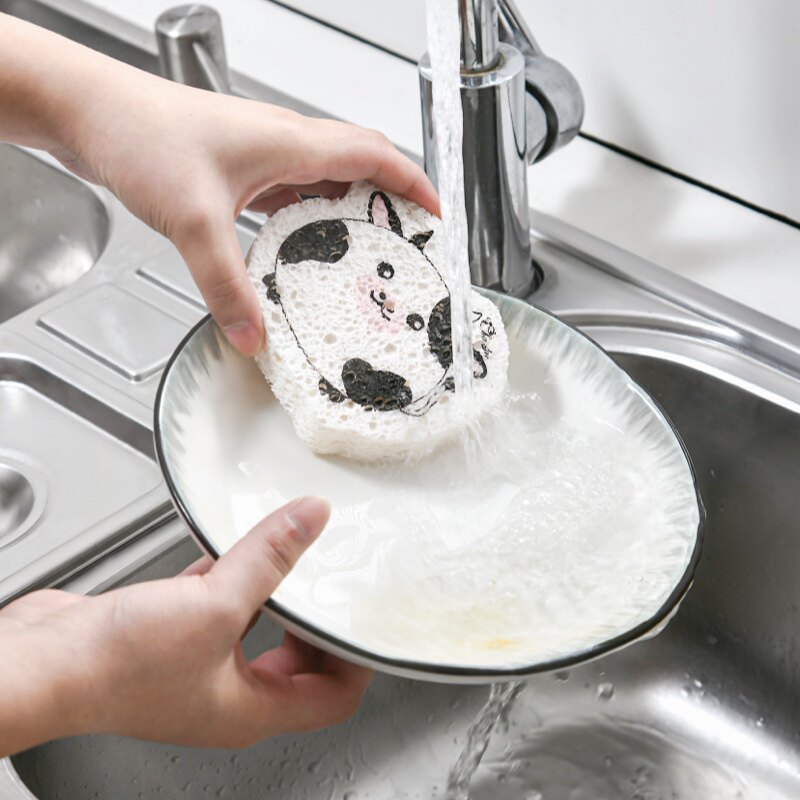 Japanese natural wood pulp sponge dishwashing brush non-oil kitchen compressed sponge wipe cartoon brush bowl absorbent dish towel