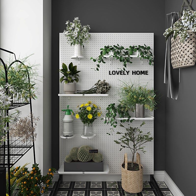 Iron hole board bookshelf vertical floor display rack hole E board floor standing wall rack screen partition rack