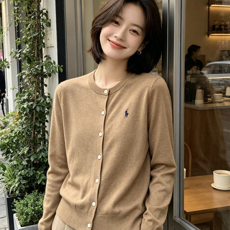 【Outlet Clearance】Ralph Spring and Autumn Pima Cotton Cardigan with Pony Embroidery Knitted Long Sleeve Casual Jacket for Women 【Outlet Clearance】Ralph Spring and Autumn Pima Cotton Cardigan with Pony Embroidery Knitted Long Sleeve Casual Jacket for Women