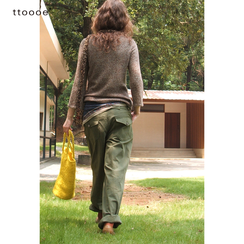 Ttoooe Retro Military Green Workwear Casual Pants for Women, Loose and Versatile Straight-Leg Wide-Leg Pants [Cotton]