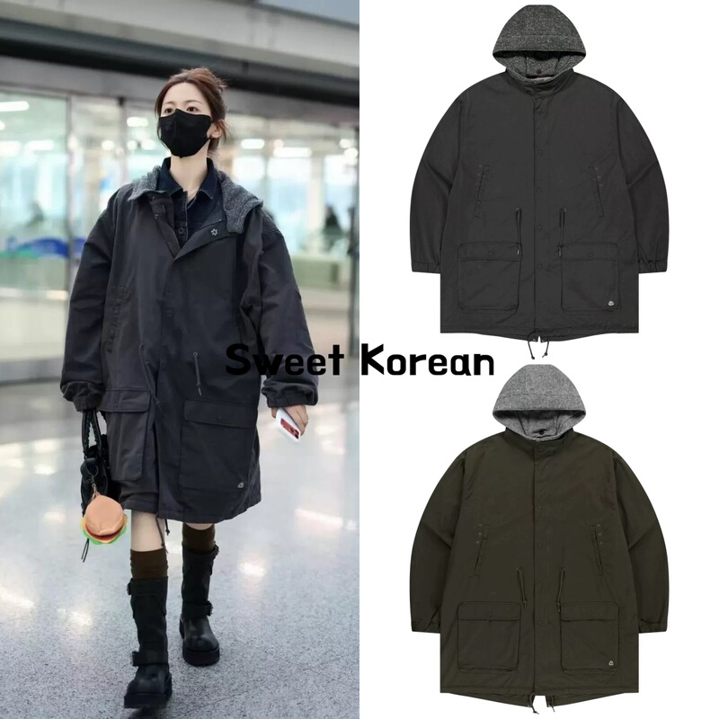 Coyseio Yang Chaoyue's Same Style 26Fw New Model Women's Detachable Hooded Drawstring Mid-Length Workwear Coat