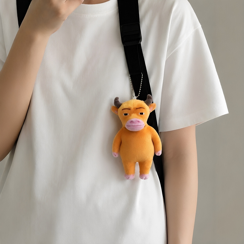 Cow-Themed Movie Merchandise Plush Doll Pendant, Cute Abstract Design, Small Gift for Friends, Backpack Keychain