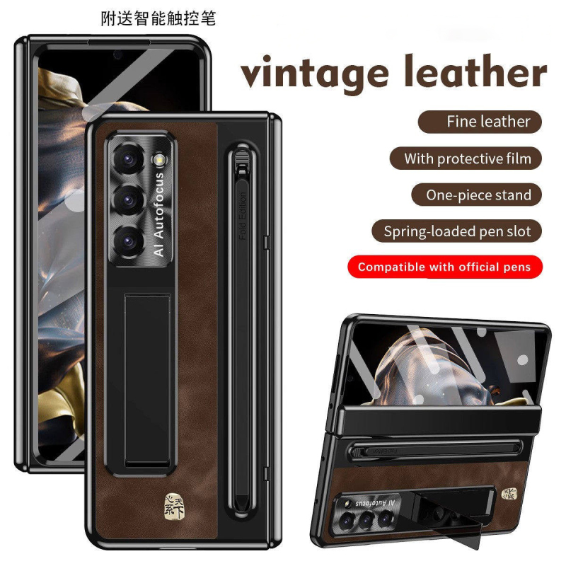 Suitable for Samsung Galaxy W26 Phone Case, New High-End Genuine Leather with Stand, W25 Heart of the World Business Simple Luxury Case with Integrated Film, Z Fold 7 Full Coverage Ultra-Thin Anti-Drop Protective Cover