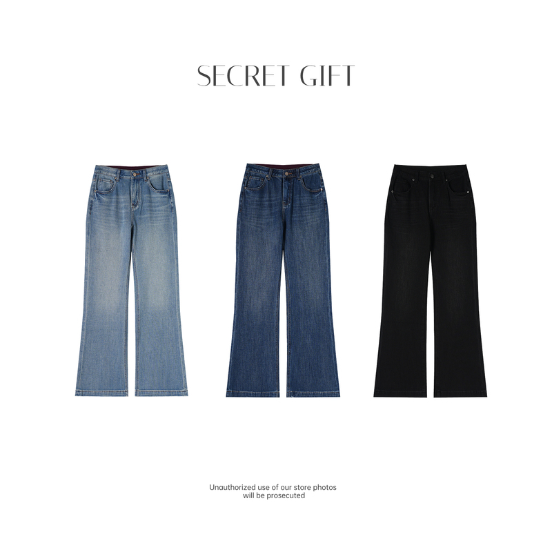 【Lao S Lai Zi Early Autumn】【Full-Body High Elasticity】Not Easy to Bulge, High-Waisted, Slimming, Slightly Flared Denim Magic Pants