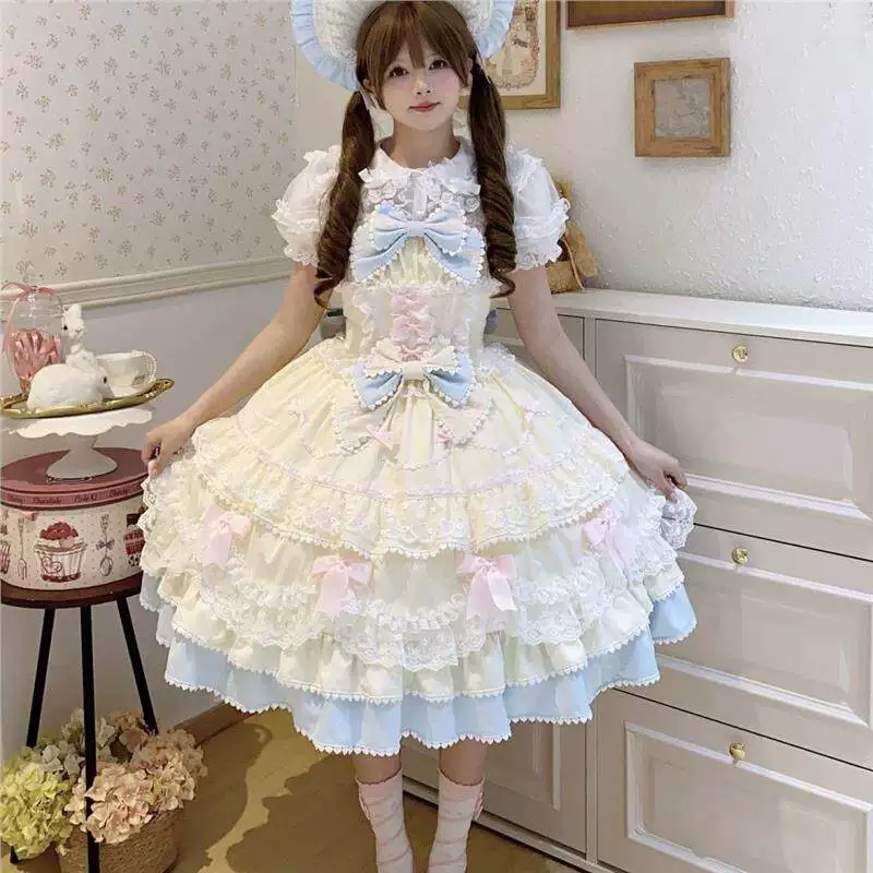 Фондантовое платье на лето с бантом, юбка, стиль Lolita, Lolita Jsk