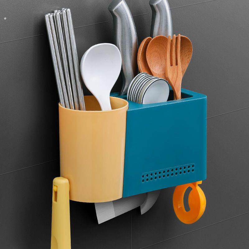 Chopstick basket wall-mounted chopstick tube household multi-functional chopstick cage wall-mounted drain chopstick storage rack plastic kitchen chopsticks
