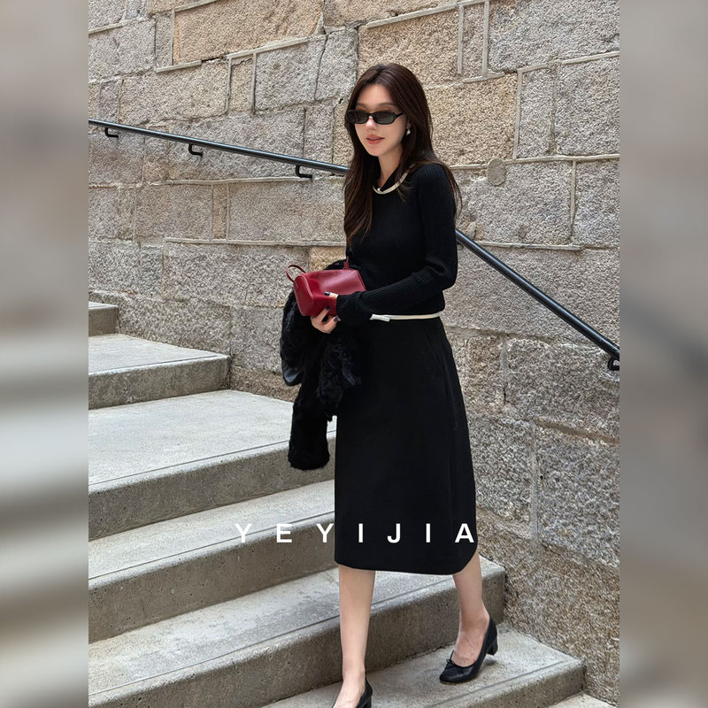 Ye Yijia Yeyijia Norwegian Time Black Skirt Women's Autumn 2026 New Style This Year's Popular A-Line Skirt