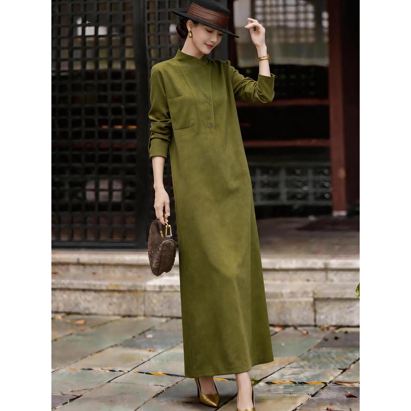 New Chinese-Style Stand-Up Collar Long-Sleeve Dress for Women, Green, High-End, Elegant, Slimming Long Dress, 2026 Autumn New Model, Petite Style New Chinese-Style Stand-Up Collar Long-Sleeve Dress for Women, Green, High-End, Elegant, Slimming Long Dress, 2026 Autumn New Model, Petite Style