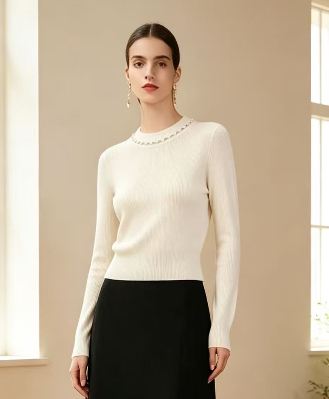 【Gaodi Silk】Gds 2026 New Model Z Song Half-High Collar Beaded Long-Sleeve Knit Sweater Xy16077~ 【Gaodi Silk】Gds 2026 New Model Z Song Half-High Collar Beaded Long-Sleeve Knit Sweater Xy16077~