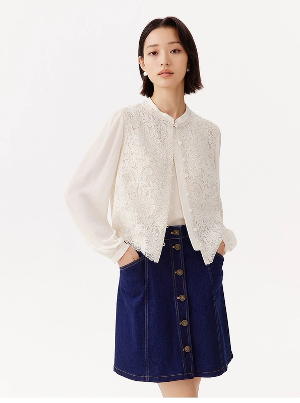 【Gaodi Silk】Gds 2026 New Style Vignas Lace Embroidered Stand-Up Collar Shirt Jacket Xy15630~ 【Gaodi Silk】Gds 2026 New Style Vignas Lace Embroidered Stand-Up Collar Shirt Jacket Xy15630~