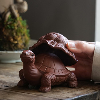 Creative purple sand turtle tea leak filter integrated ceramic filter tea pet kung fu tea set accessories coffee table small ornaments