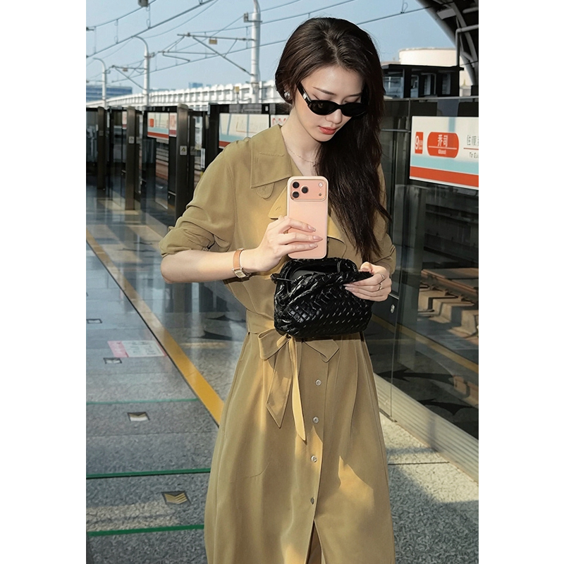 Tango in the Wind·Elegant and Slimming Dress with Diagonal Placket, Light Luxury Women's Long-Sleeve Trench Coat Dress 8977L Tango in the Wind·Elegant and Slimming Dress with Diagonal Placket, Light Luxury Women's Long-Sleeve Trench Coat Dress 8977L