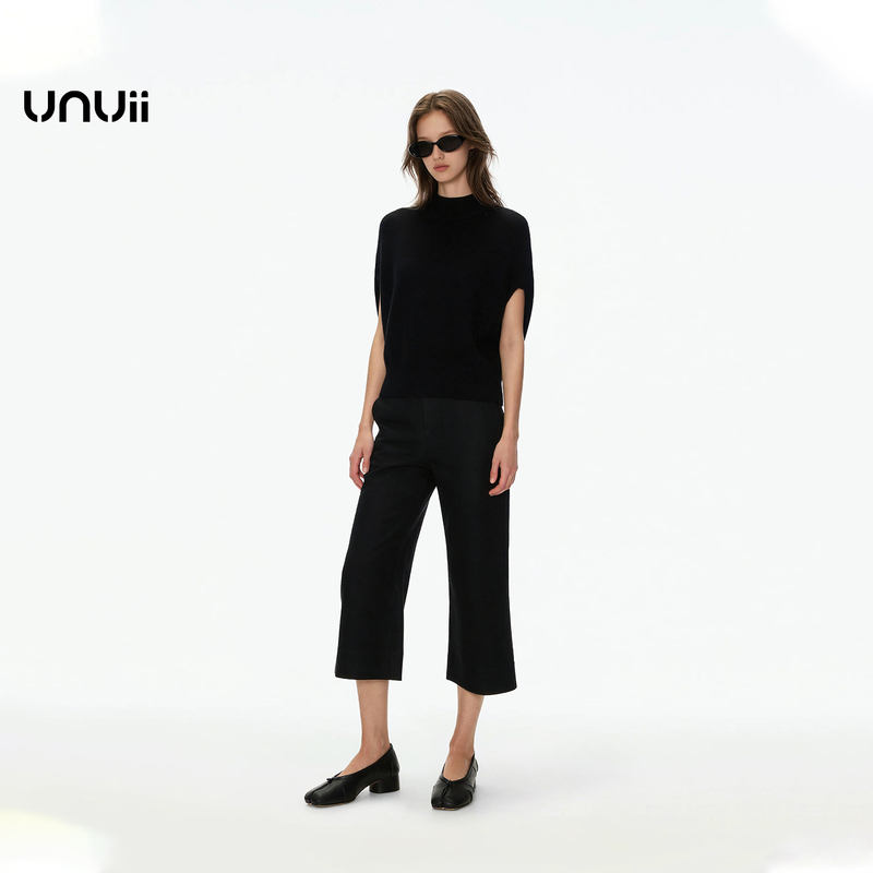 Unuii Three-Dimensional Cut Cool Twilight Black Cropped Flared Pants for Women 2026 New Drapey Casual Pants Unuii Three-Dimensional Cut Cool Twilight Black Cropped Flared Pants for Women 2026 New Drapey Casual Pants