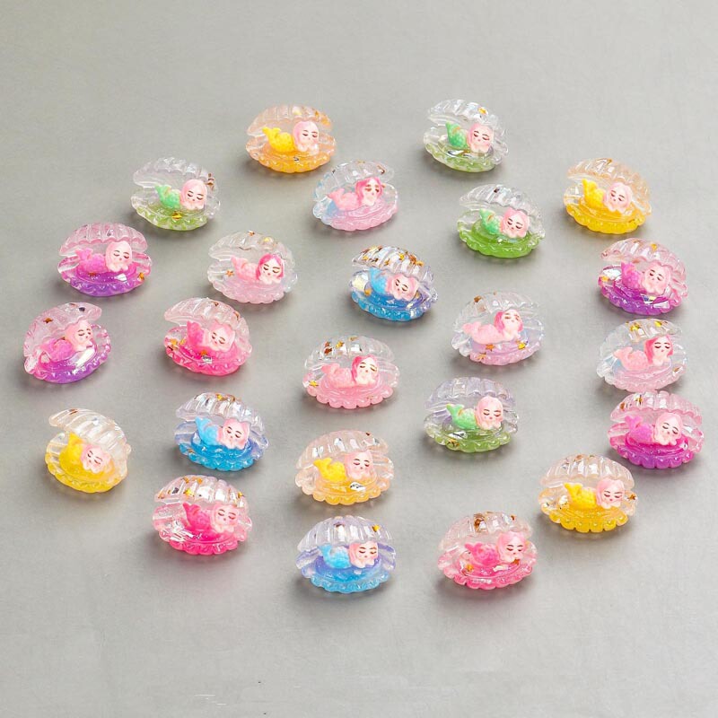 Cartoon Gradient Color Pearl Shell Mermaid Resin Accessories DIY Small Ornaments Stationery Toys Shoe Flower Materials