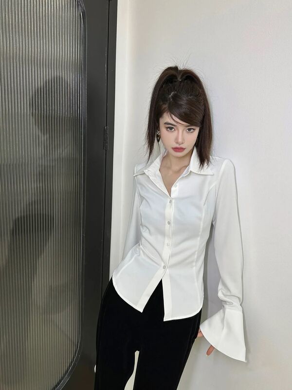 High-End Lace-Up Long-Sleeved Autumn New Style Tie-Waist Shirt Design, Slim and Chic White Slimming Shirt Top High-End Lace-Up Long-Sleeved Autumn New Style Tie-Waist Shirt Design, Slim and Chic White Slimming Shirt Top