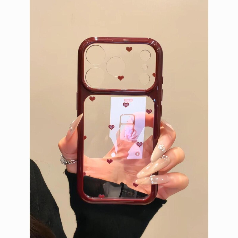 Korean-Style High-End Cherry Red Small Heart 18 Suitable for Apple 17 Pro Max Phone Case iPhone 16 Pro New Model 15 Pro Women's Model 13 Full Protection Case 18 Pro for Girls