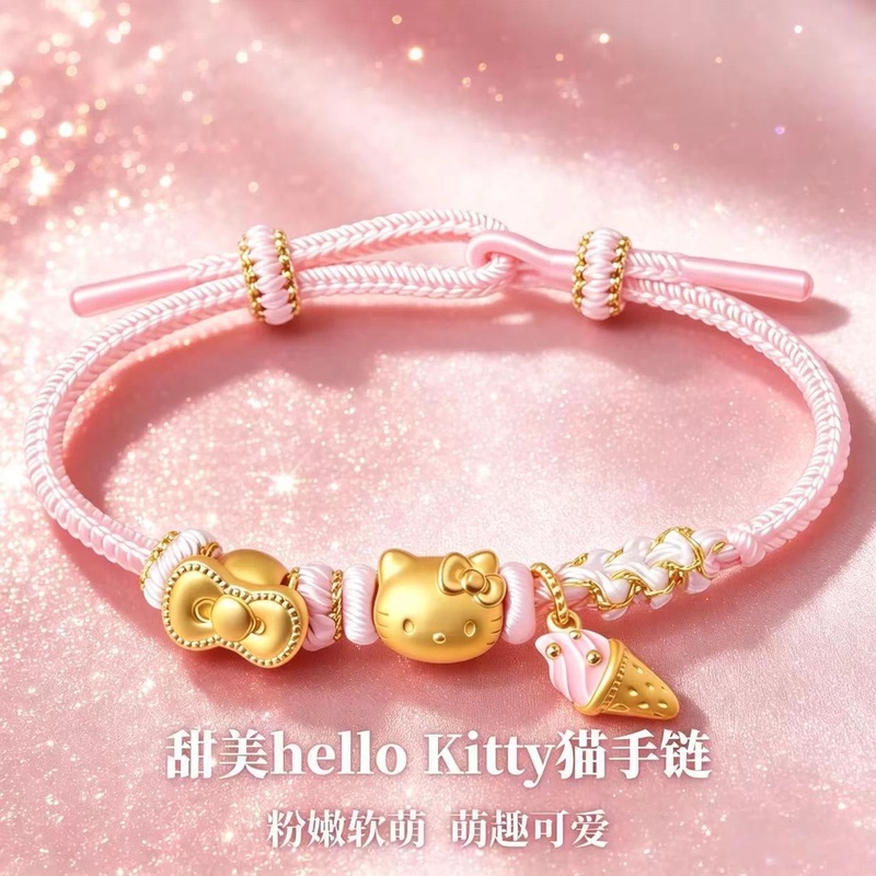 Official Genuine Gold Hello Kitty Cat Bracelet, Hello Kitty 2026 Model, Gold-Plated Silver, Gift for Girlfriend or Wife Official Genuine Gold Hello Kitty Cat Bracelet, Hello Kitty 2026 Model, Gold-Plated Silver, Gift for Girlfriend or Wife