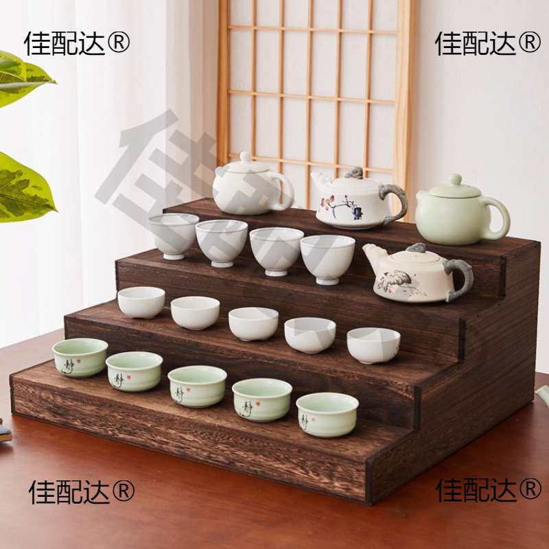 Solid wood desktop small-sized Bogu rack teapot cradle tea set storage rack Chinese teaware tea cup rack storage rack step rack