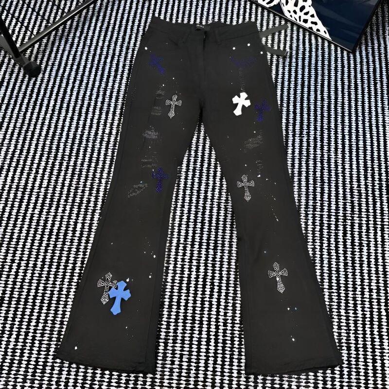 American-Style Crowe-Style Rhinestone-Embroidered Cross Jeans for Children, Trendy Brand, Loose Casual, Cool and Stylish Flared Pants American-Style Crowe-Style Rhinestone-Embroidered Cross Jeans for Children, Trendy Brand, Loose Casual, Cool and Stylish Flared Pants