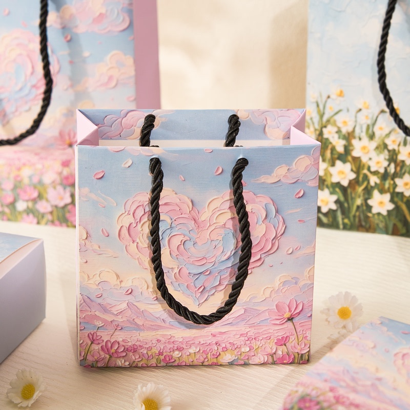 Artistic Tote Bag, Exquisite Holiday Gift Bag, Birthday Gift Wrapping Paper Bag, Creative Oil Painting Gift Bag, Storage Bag