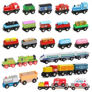 [1pcs Magnetic Train Toys Wooden Train Locomotive Car Truck R]