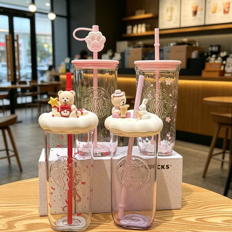 Starbucks Cup Confession Bear Desktop Cup Glass Straw Cup Graduation Gift Souvenir Gift for Friends Gift for Girlfriend