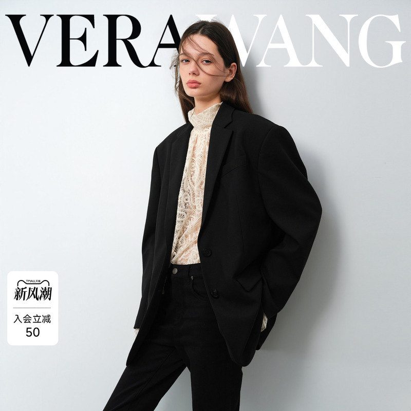 Verawang Notched Lapel Black Oversized Blazer for Women, Autumn Designer New Style, High-End Light Luxury Versatile Short Jacket